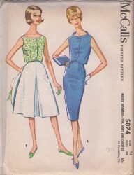 5874 McCalls  1961 SLEEVELESS BUTTON TOP,  SLIM SKIRT, CULOTTES PATTERN 16 or 10 choice uncut